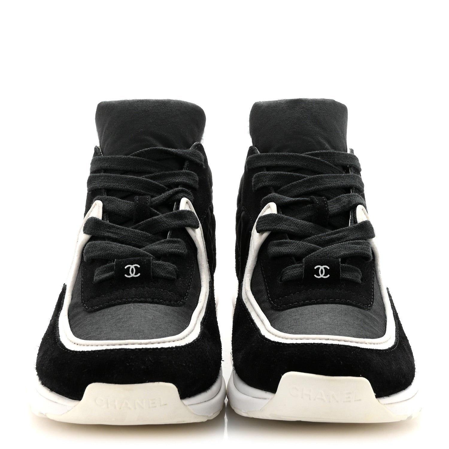 Fabric Calfskin Suede CC Sneakers 36.5 Black White