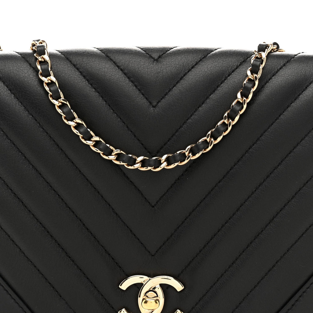 Chanel Calfskin Chevron Quilted Small Statement Flap Black