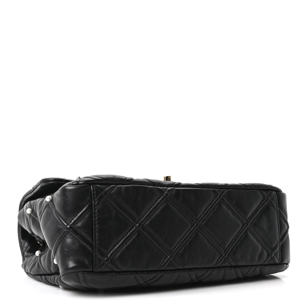 Chanel Lambskin Quilted Pearl Studded Flap Black