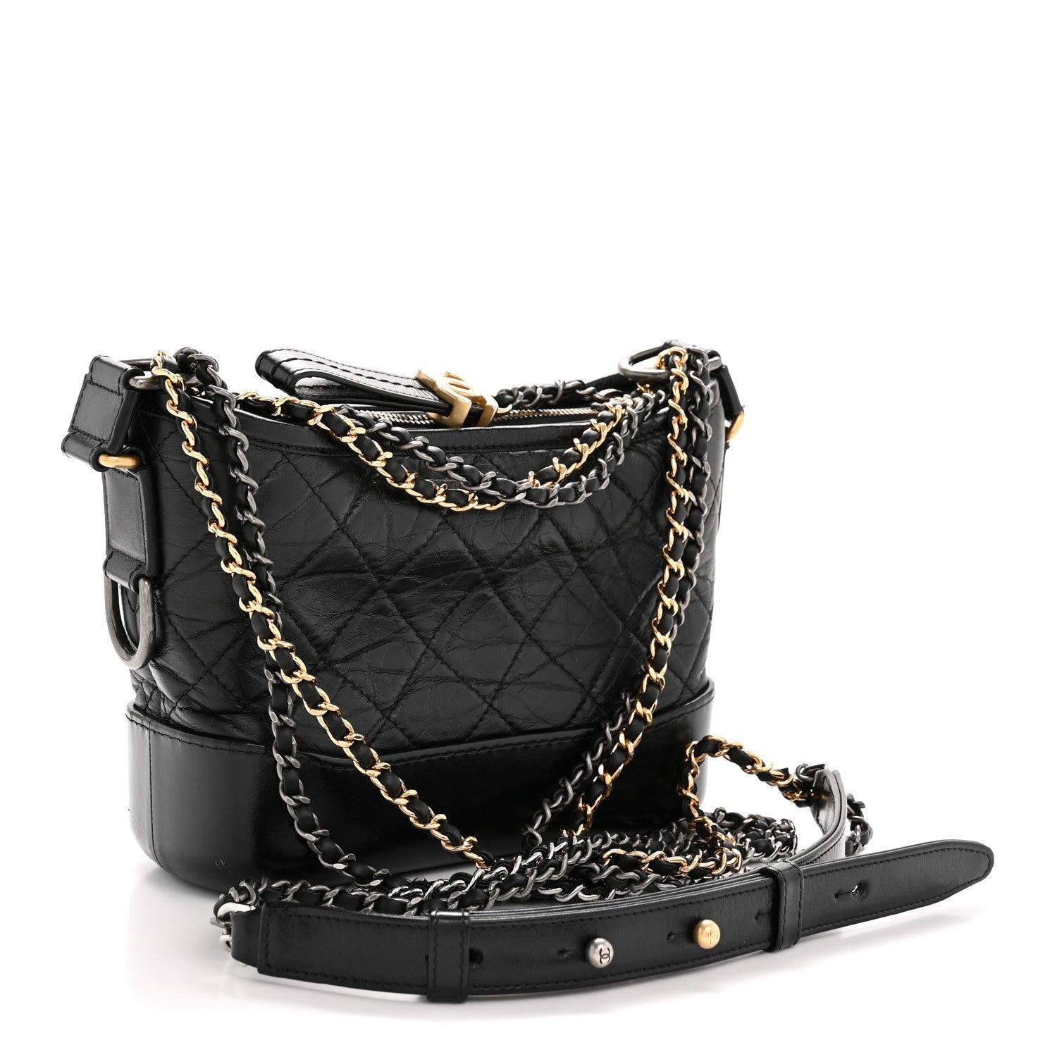 Chanel Aged Calfskin Quilted Small Gabrielle Hobo Black