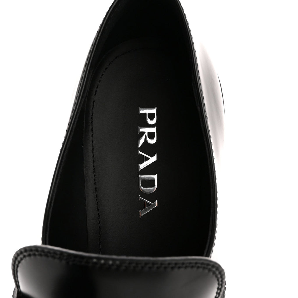 Prada Spazzolato Metal Triangle Logo 50mm Loafers 40.5 Black