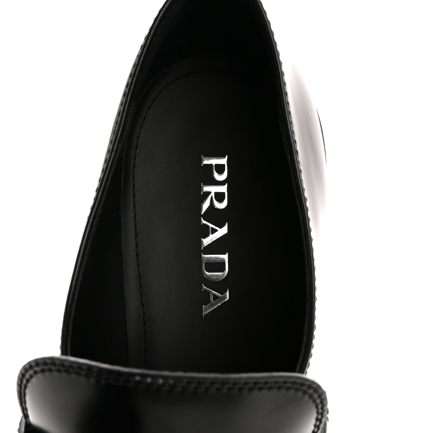 Prada Spazzolato Metal Triangle Logo 50mm Loafers 40.5 Black