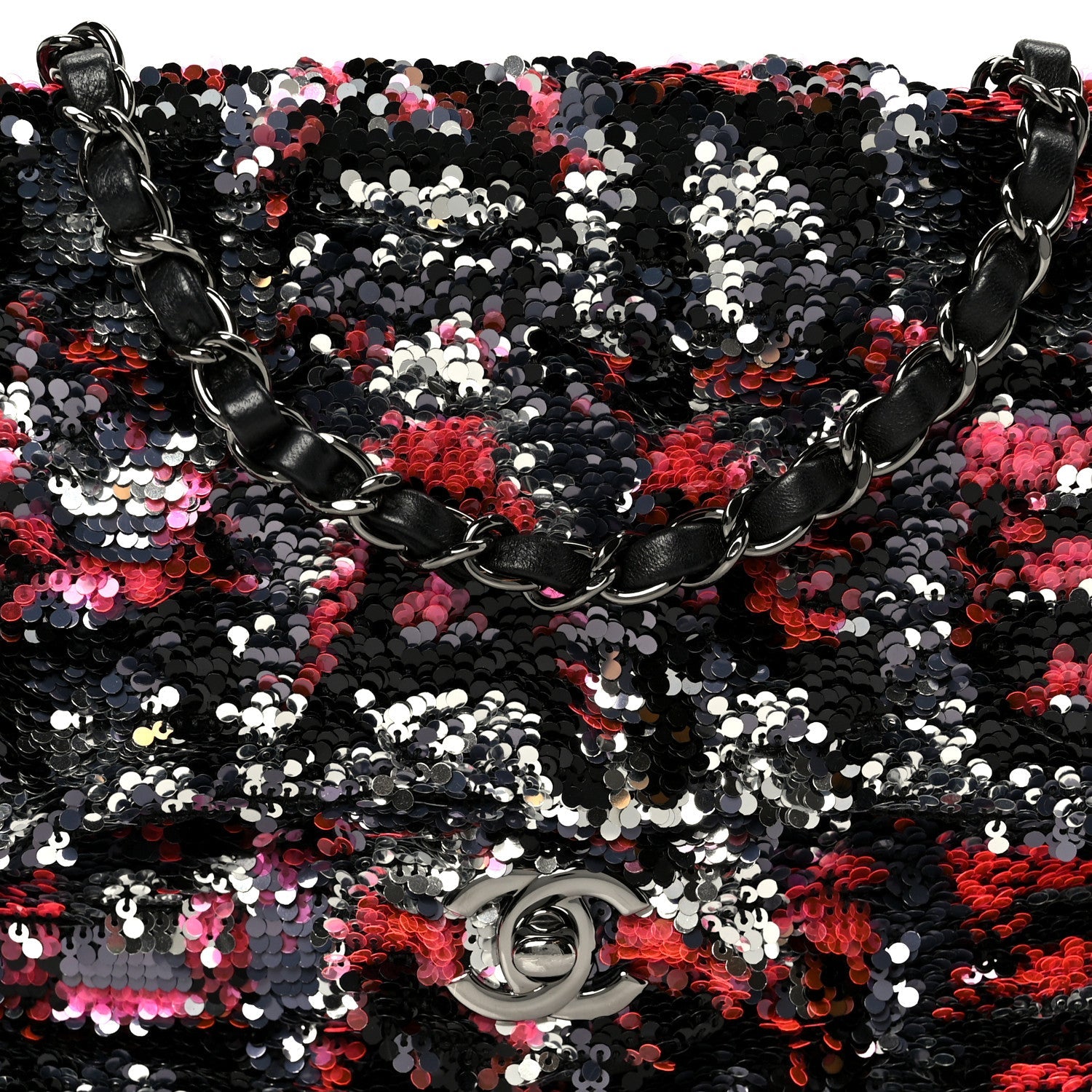 Chanel Sequin Logo Single Flap Pink Silver Black