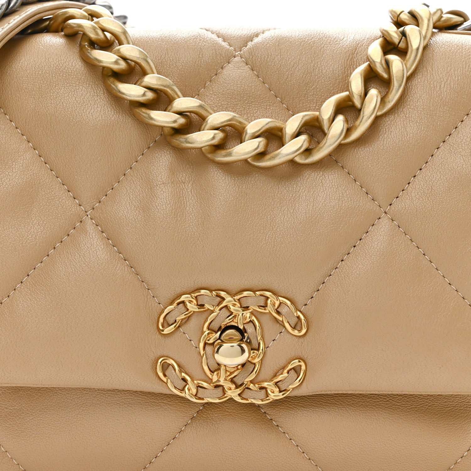 Chanel Goatskin Quilted Medium Chanel 19 Flap Dark Beige