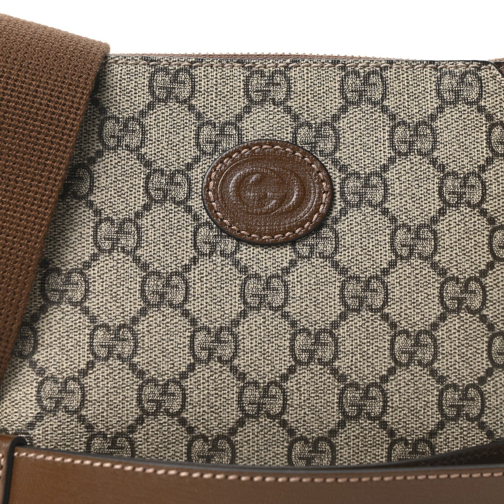 Gucci GG Supreme Monogram Azalea Calfskin Small Retro Interlocking G Wristlet Messenger Bag Beige Ebony Brown Sugar