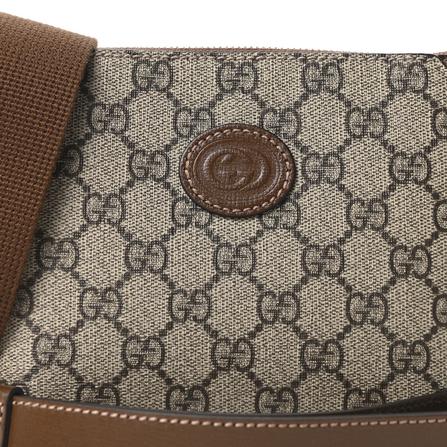 Gucci GG Supreme Monogram Azalea Calfskin Small Retro Interlocking G Wristlet Messenger Bag Beige Ebony Brown Sugar