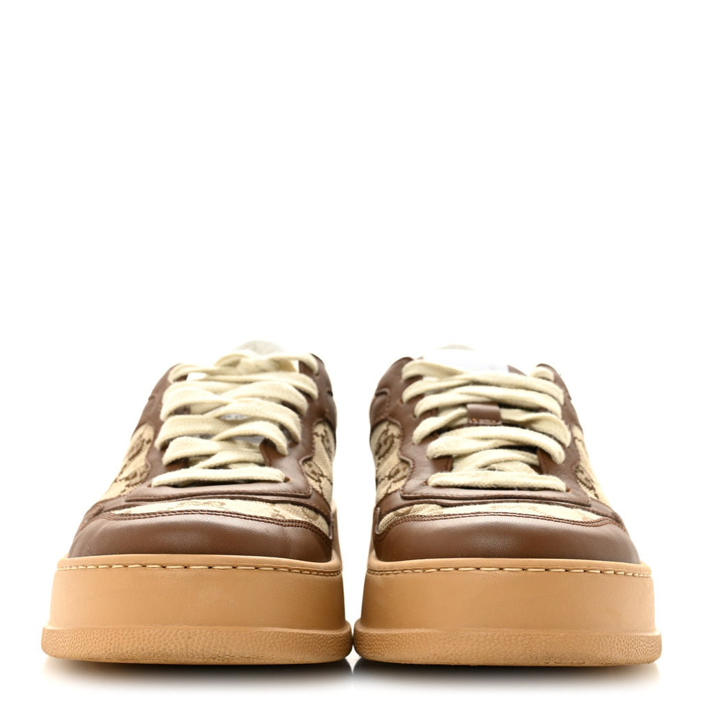 Gucci Calfskin GG Monogram Womens Platform 55mm Sneakers 38.5 Hezelnut Beige Ebony Mystic White