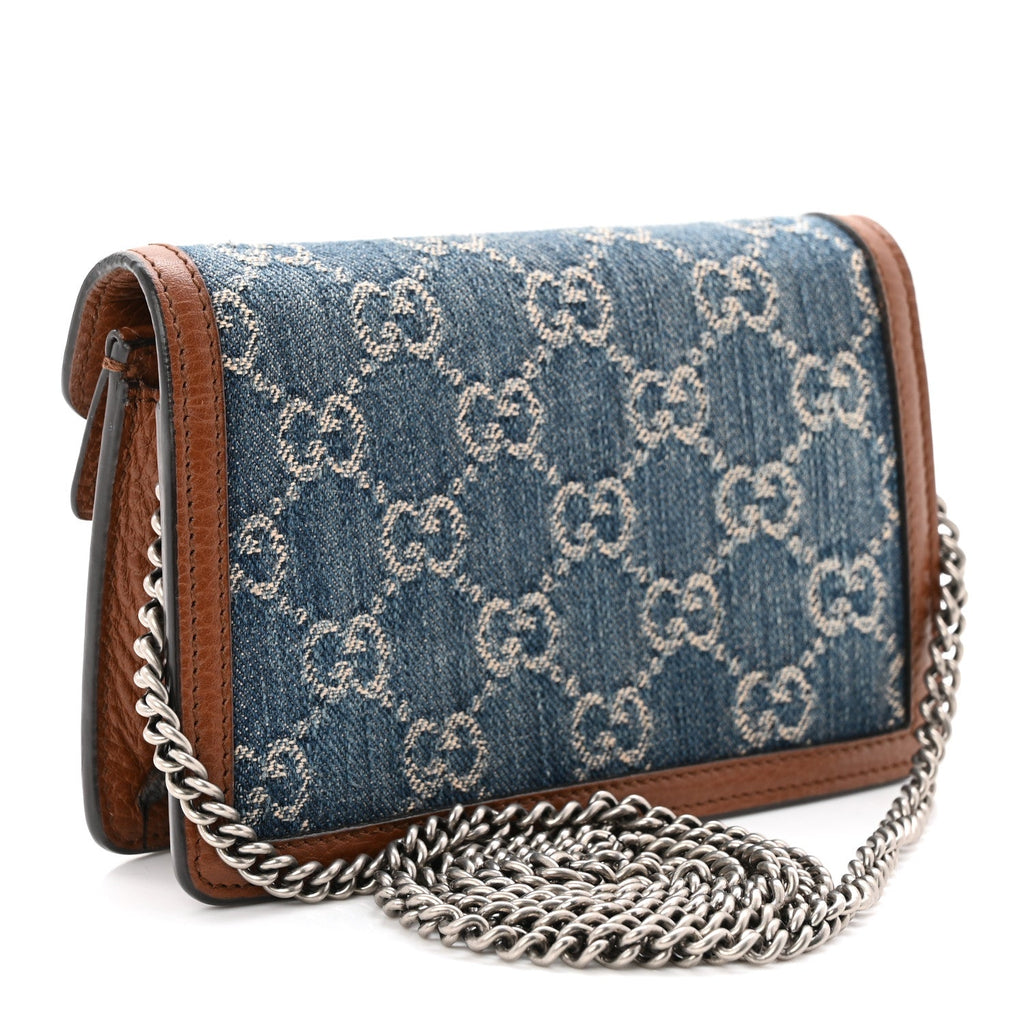Gucci New Denim GG Monogram Dollar Calfskin Enamel Super Mini Dionysus Shoulder Bag Blue Tea Cuir Epilog Electric Blue