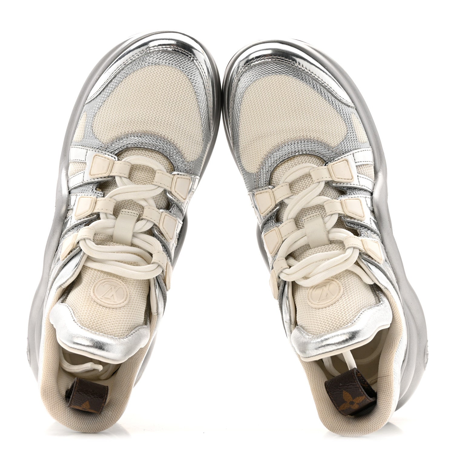 Louis Vuitton Metallic Calfskin Technical Nylon LV Archlight Sneakers 37 White Silver