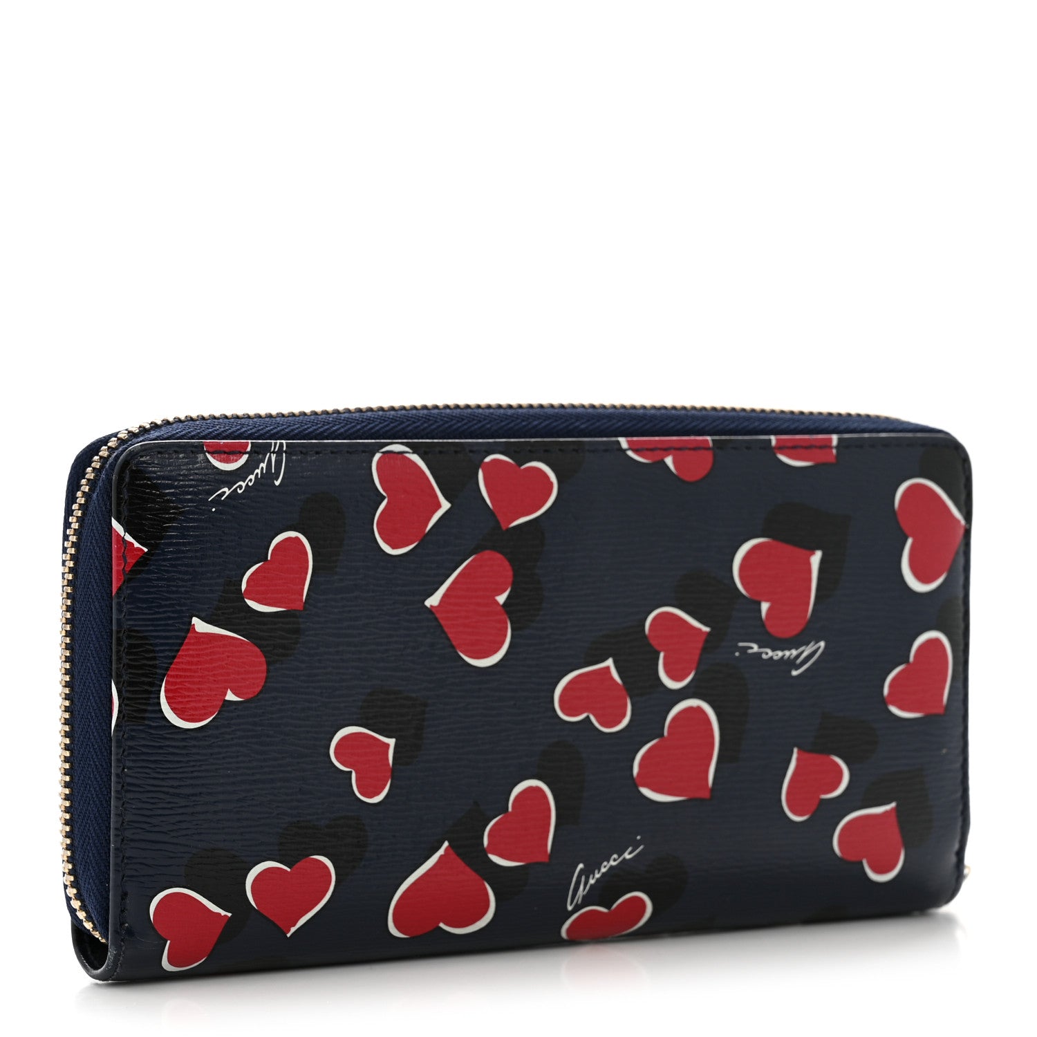 Gucci Calfskin Heartbeat Print Zip Around Wallet Blue