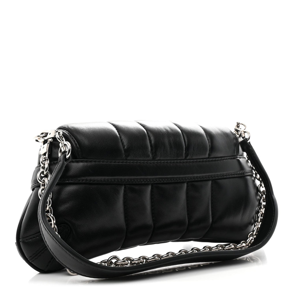 Gucci Nappa Vertical Matelasse Small Maxi Horsebit Chain Shoulder Bag Black