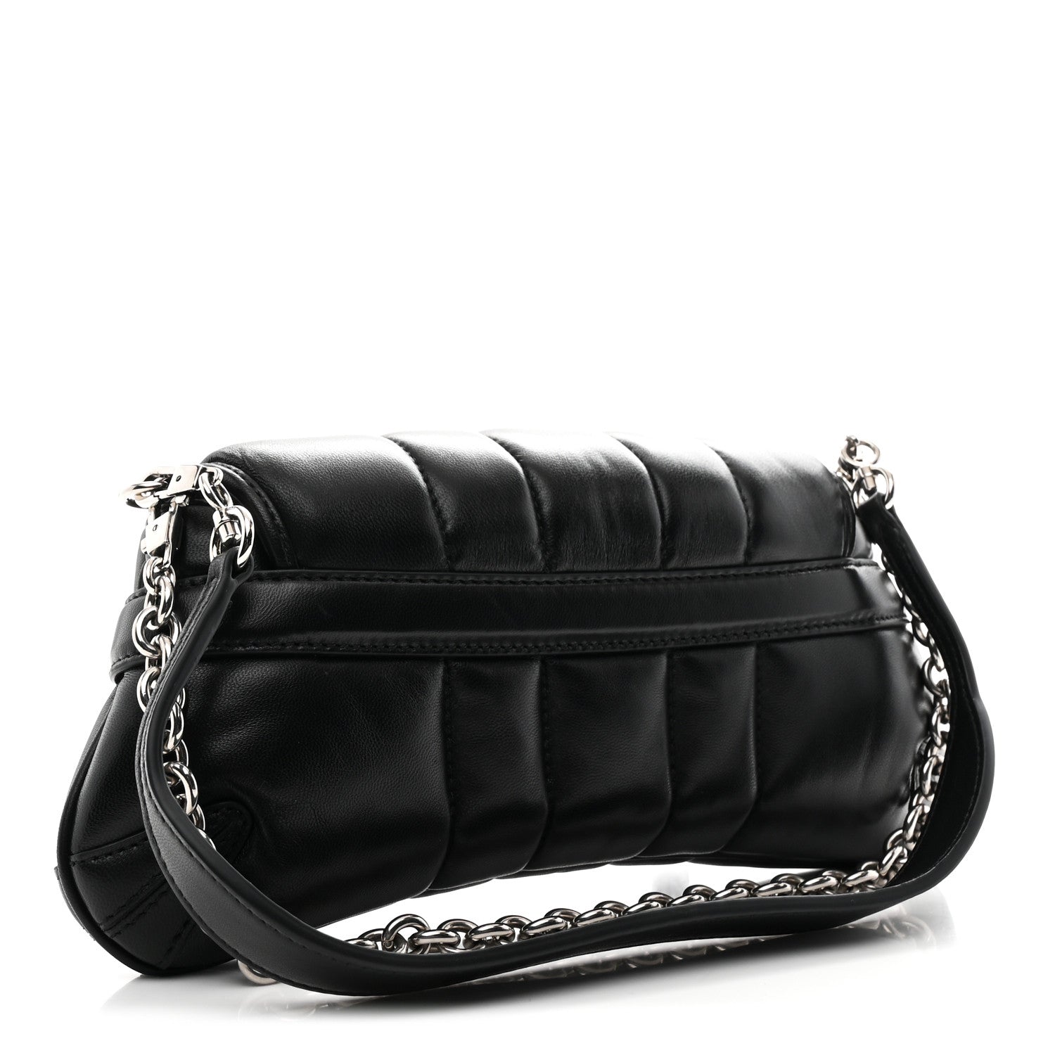 Gucci Nappa Vertical Matelasse Small Maxi Horsebit Chain Shoulder Bag Black