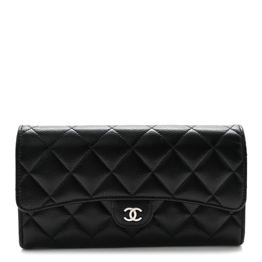 Caviar Quilted Large Gusset Flap Wallet Black