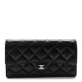 Caviar Quilted Large Gusset Flap Wallet Black