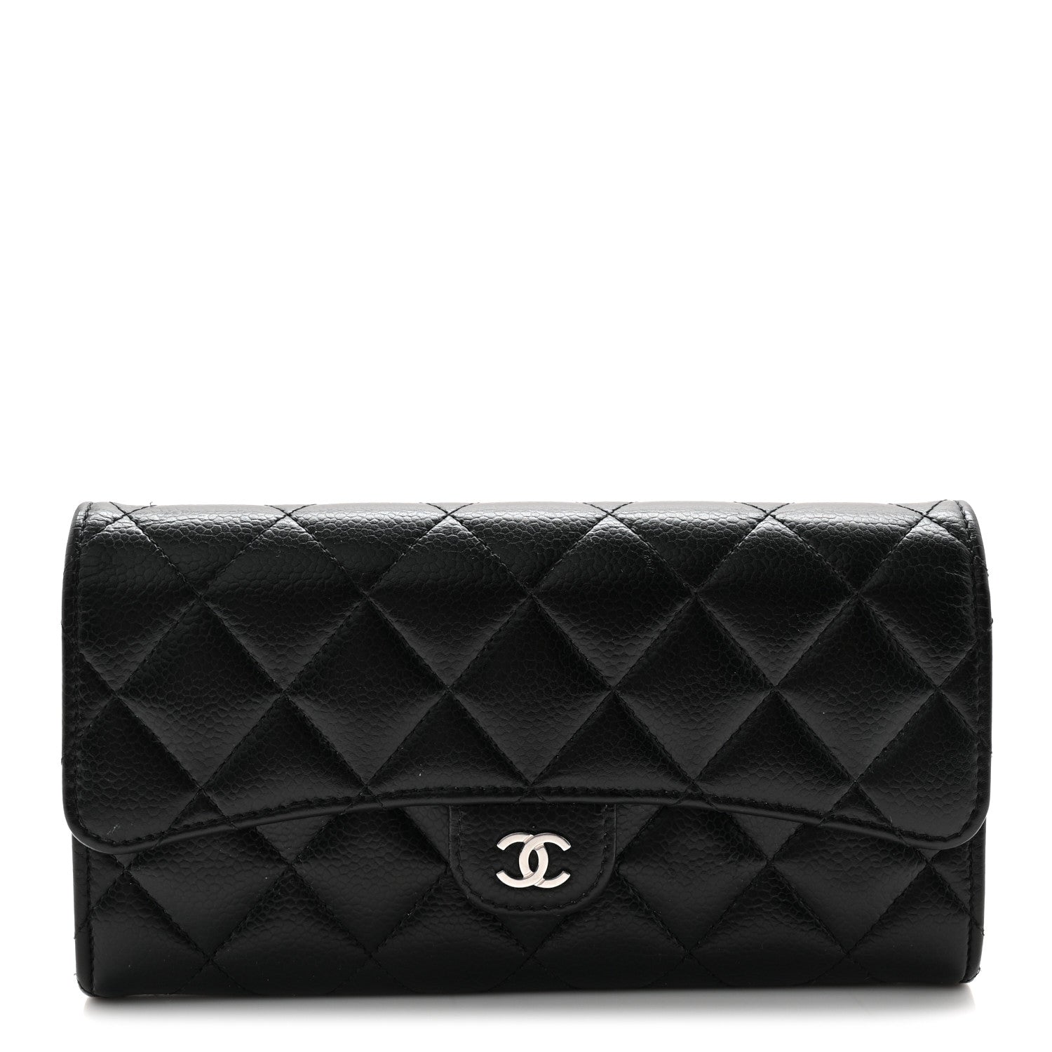 Caviar Quilted Large Gusset Flap Wallet Black