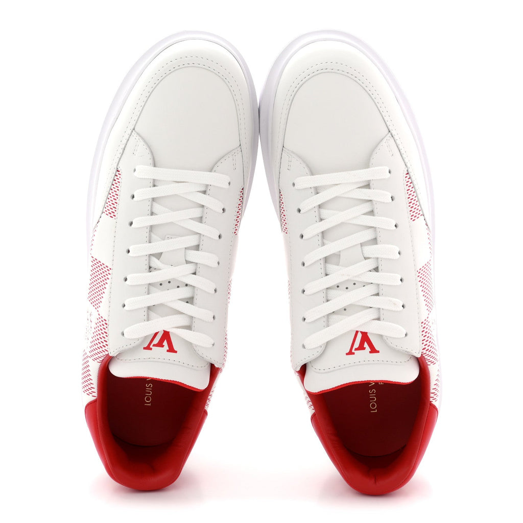 Louis Vuitton Damier Calfskin Mens Beverly Hills Sneakers 8 White Rouge