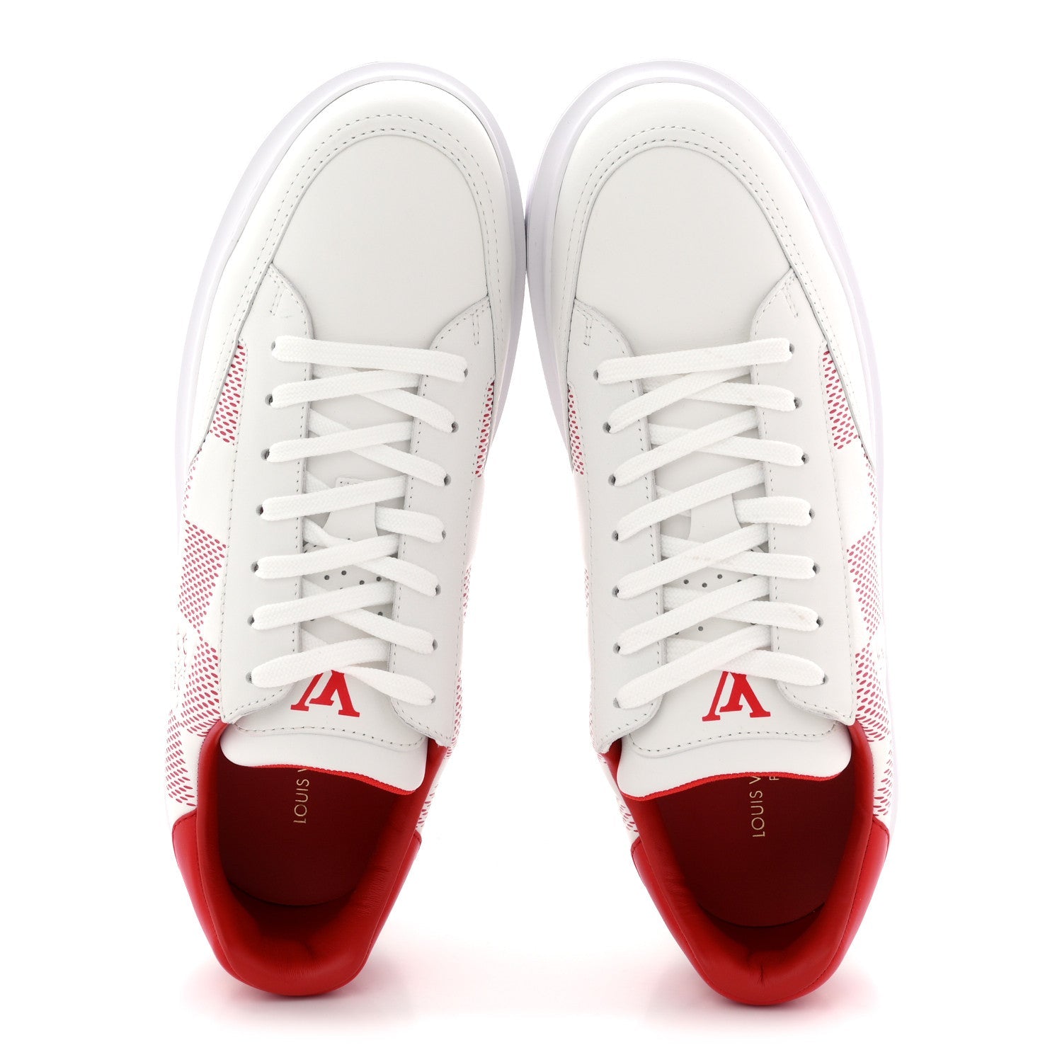 Louis Vuitton Damier Calfskin Mens Beverly Hills Sneakers 8 White Rouge