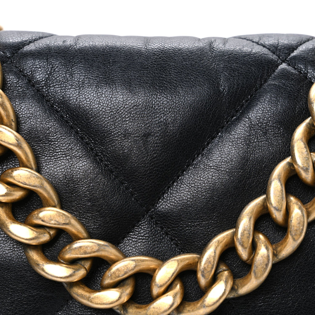 Chanel Shiny Goatskin Quilted Maxi Chanel 19 Flap Black