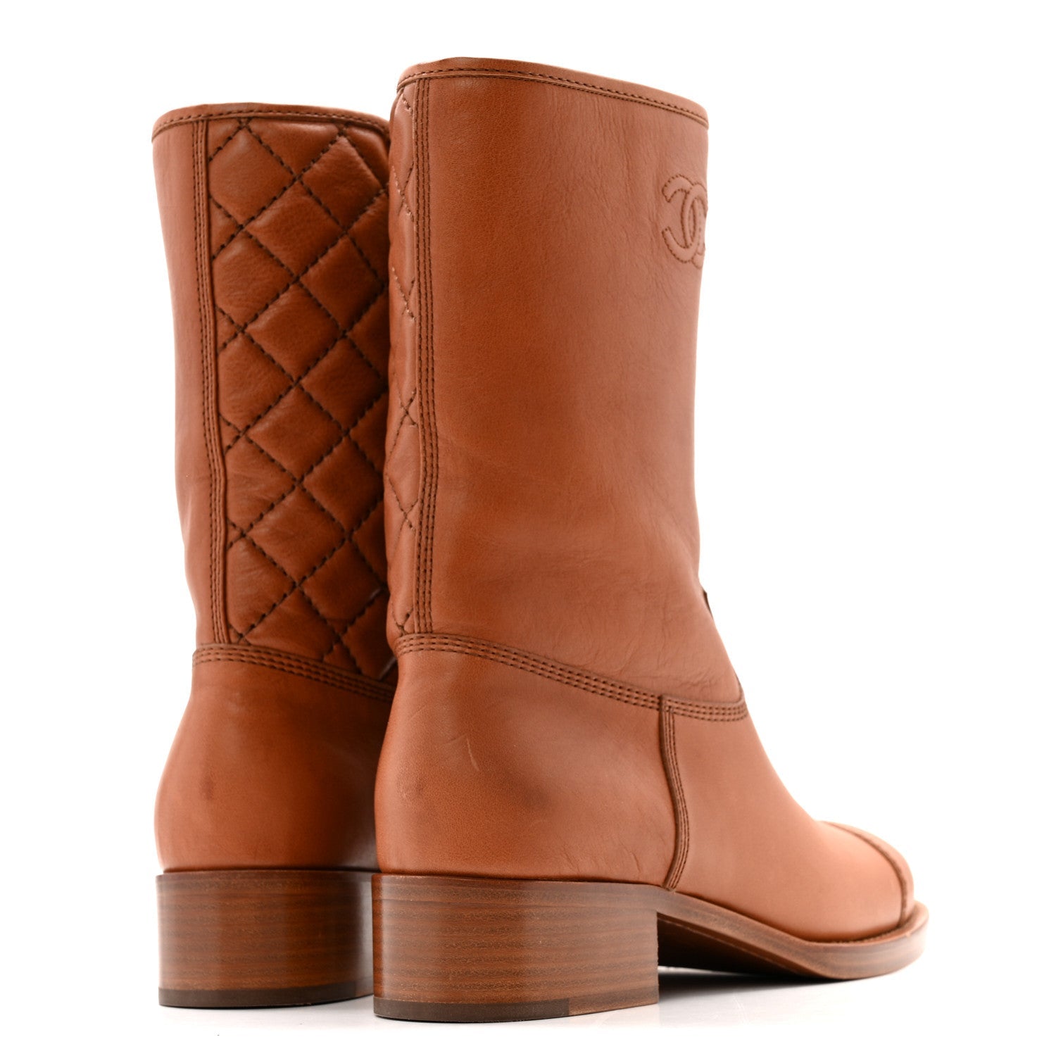 Calfskin CC Logo Mid Calf Boots 39 Brown