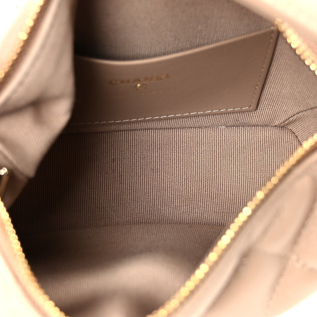 Chanel Caviar Quilted Hobo Clutch With Chain Dark Beige