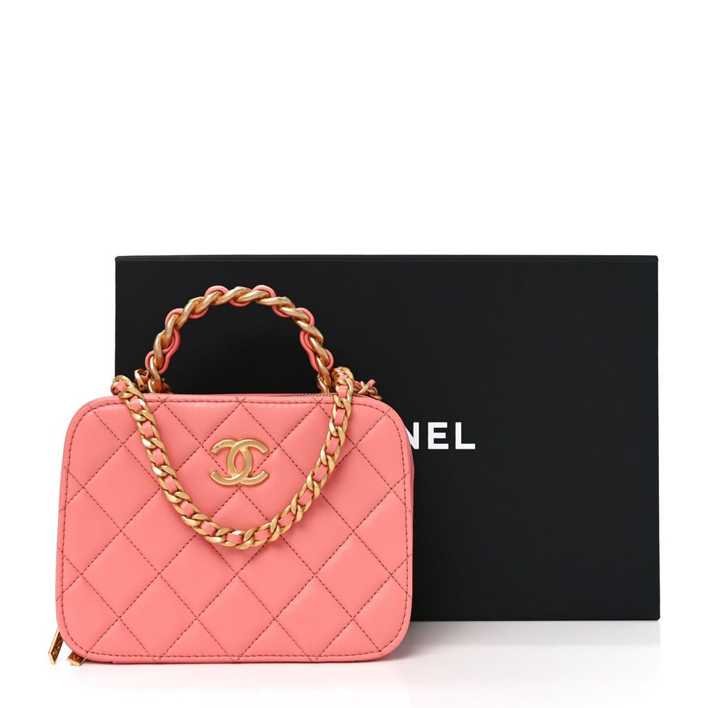 Chanel Lambskin Quilted Top Handle Small Vanity Case Pink