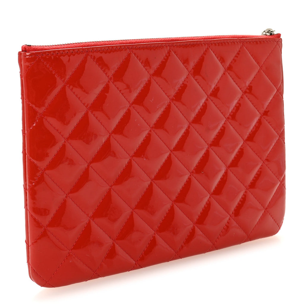 Patent Calfskin Quilted Valentine Hearts Medium O Cosmetic Case Red