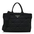 Prada Re-Nylon Nappa Triangle Quilted Padded Medium Double Handled Zip Tote Black