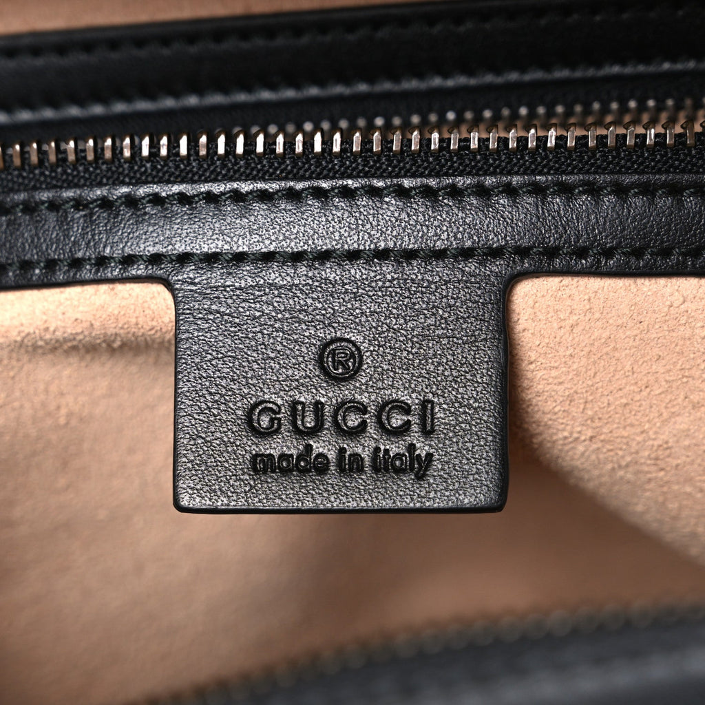 Gucci Calfskin Matelasse Sylvie Web Small GG Marmont Top Handle Shoulder Bag Black