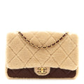 Chanel Shearling Lambskin Quilted Large Furry Coco Flap Dark Brown Beige