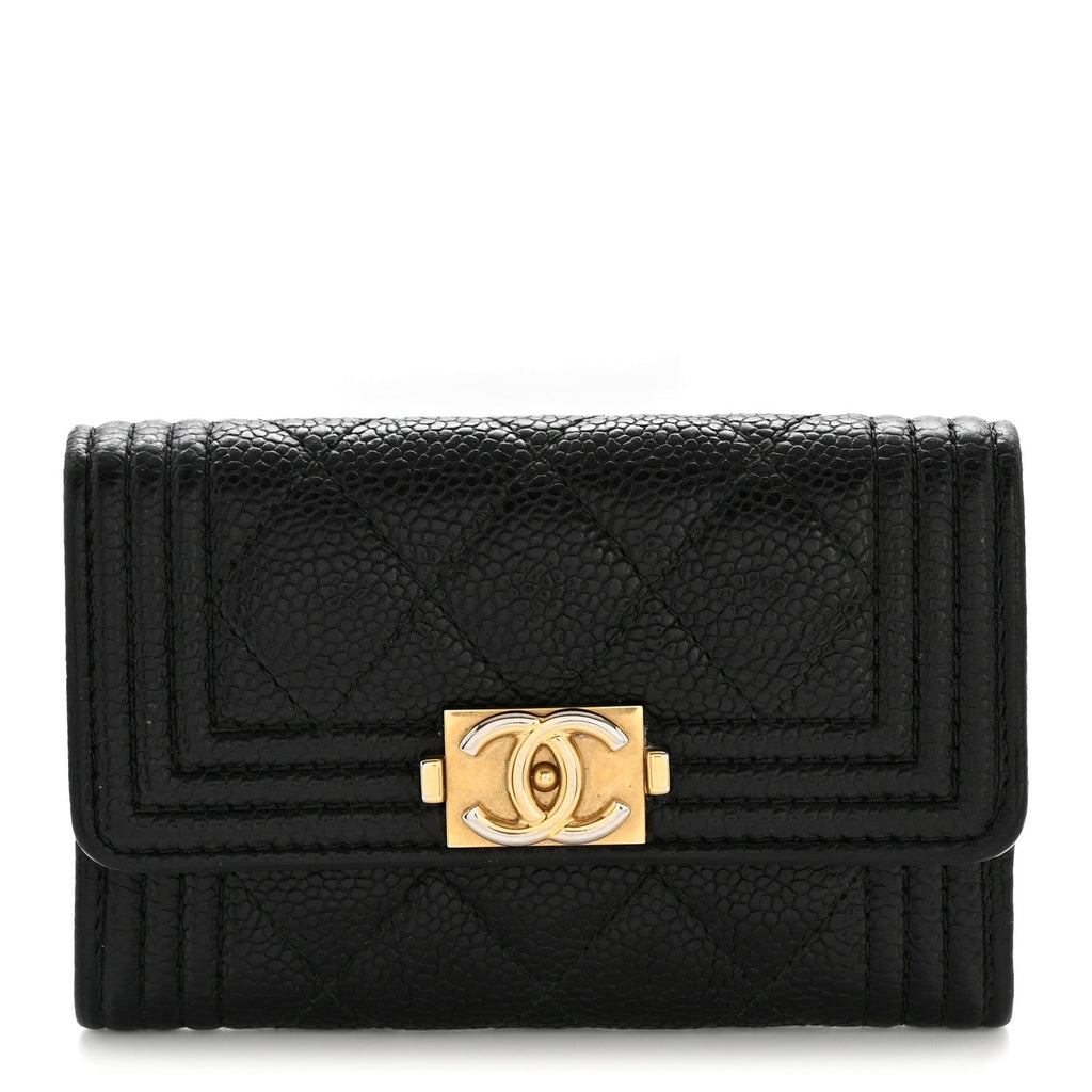 Caviar Quilted Boy Flap Card Holder Black