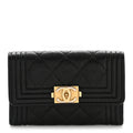 Caviar Quilted Boy Flap Card Holder Black