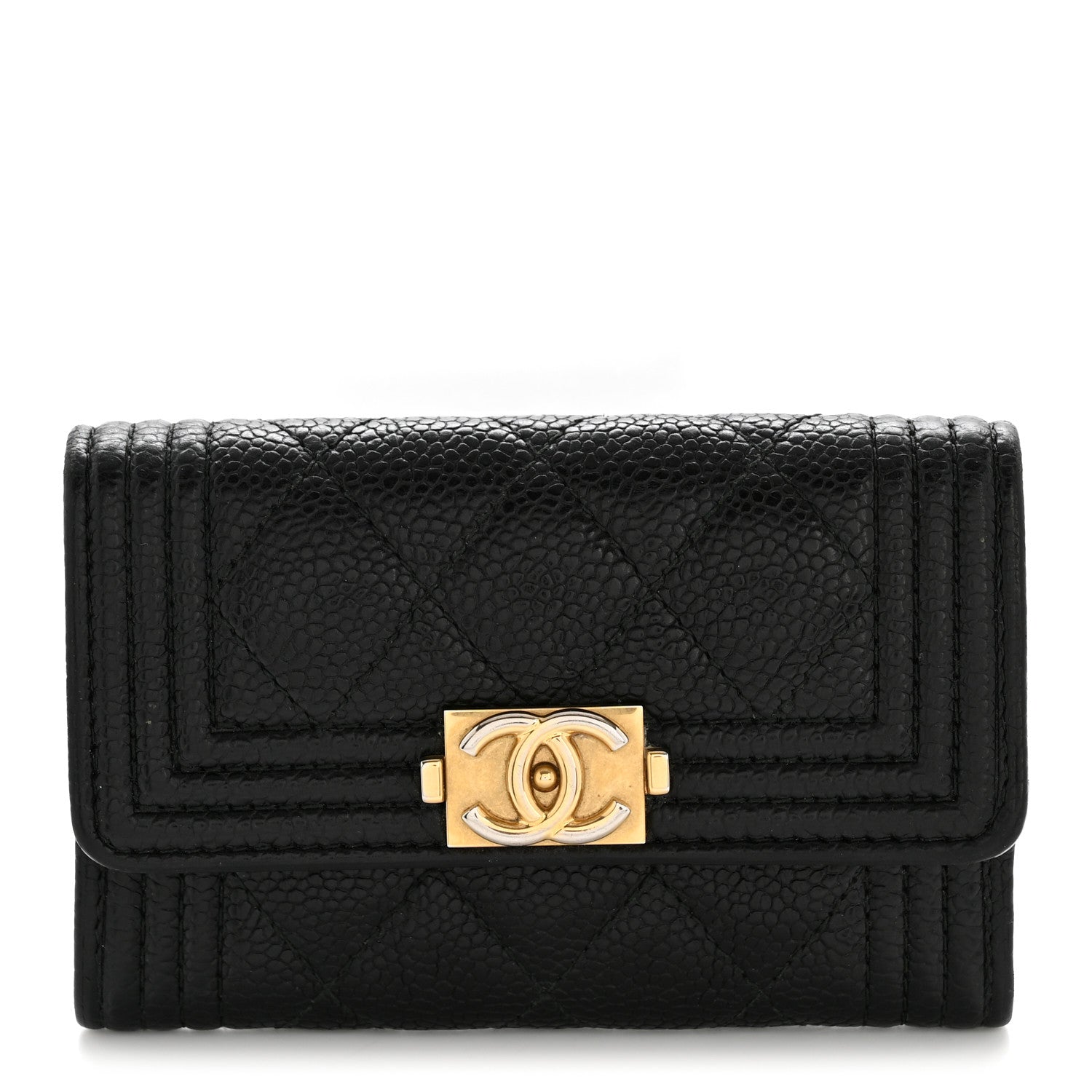 Caviar Quilted Boy Flap Card Holder Black