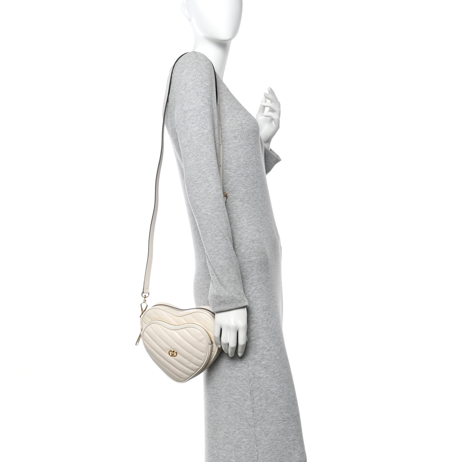 Gucci Calfskin Matelasse Diagonal Mini Interlocking G Heart Shoulder Bag Mystic White