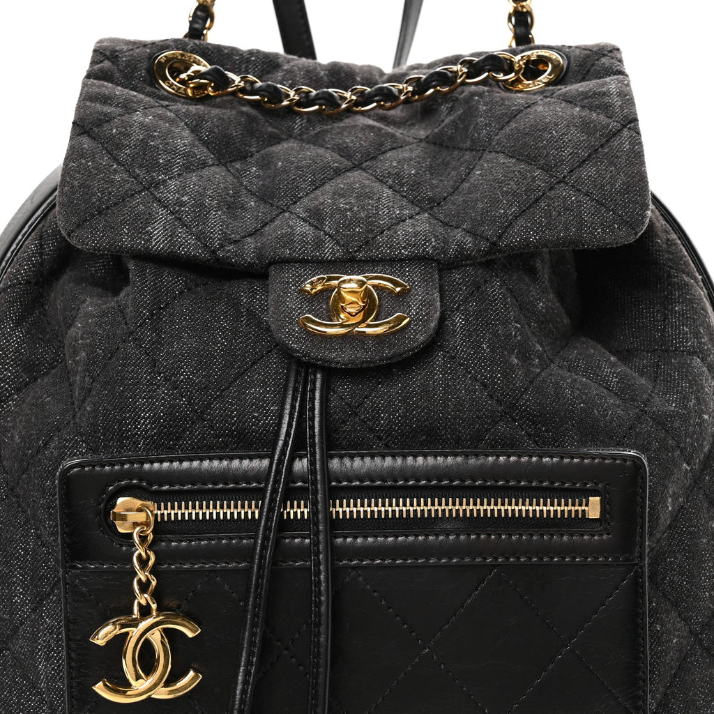 Chanel Denim Calfskin Quilted Backpack Dark Grey Black