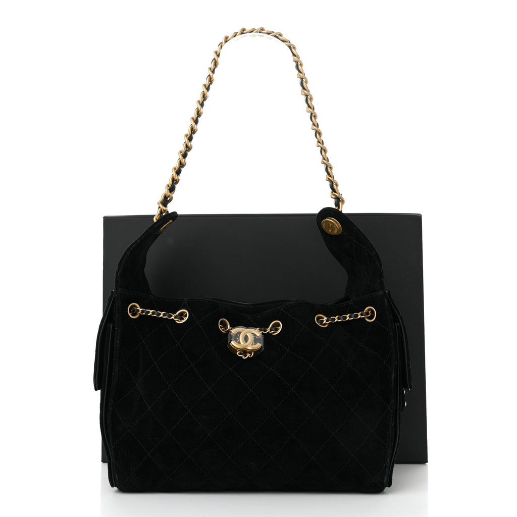 Chanel Suede Quilted Small Chanel 25 Handbag Black