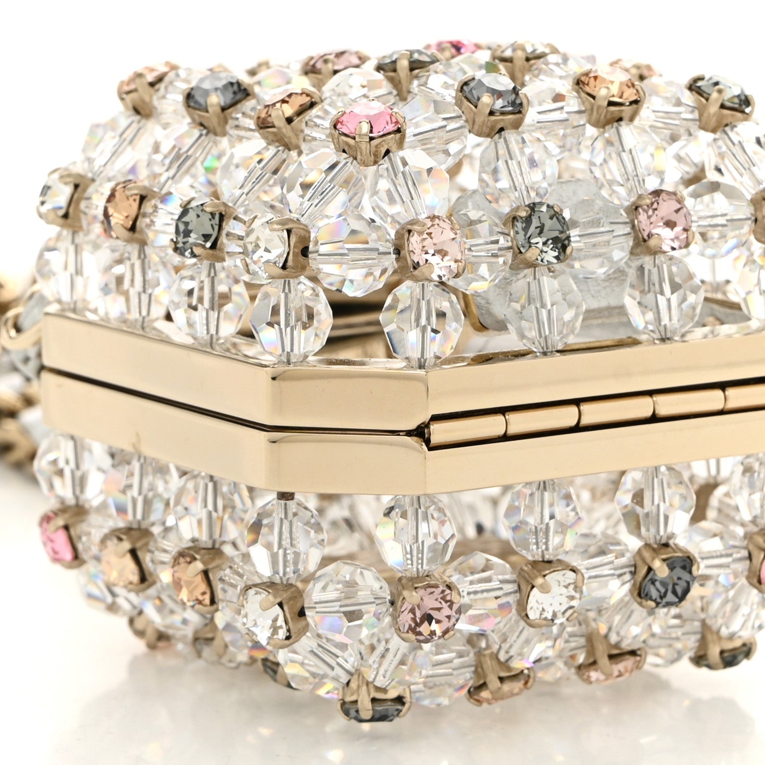 Chanel Metal Bead Crystal Minaudiere CC Mini Evening Bag Gold Multicolor