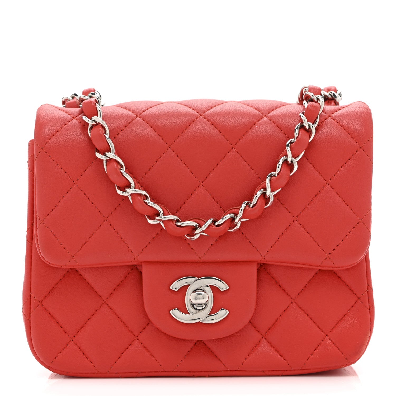 Chanel Lambskin Quilted Mini Square Flap Red