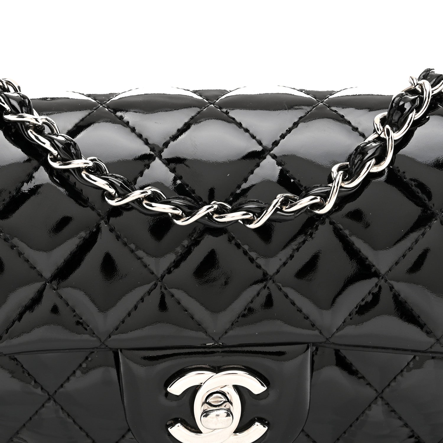 Chanel Patent Calfskin Quilted Mini Rectangular Flap Black