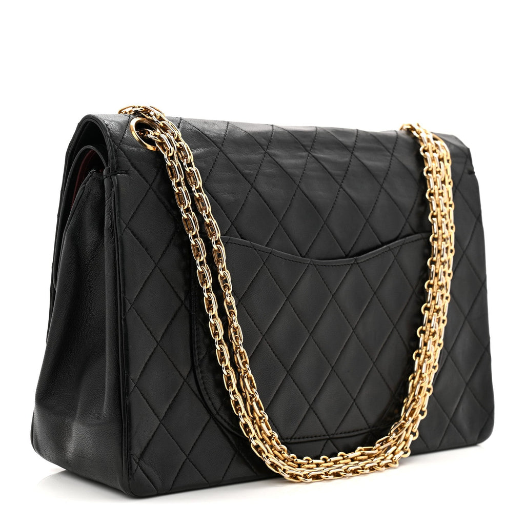 Chanel Lambskin Quilted Medium Double Flap Bijoux Chain Black