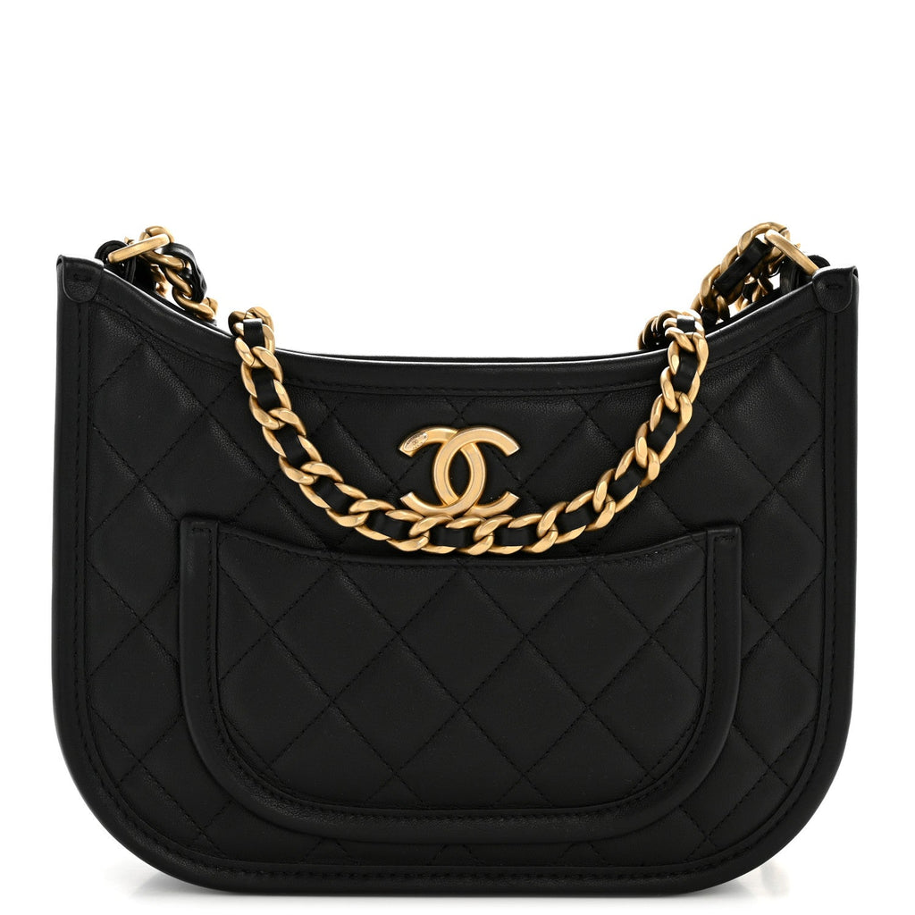 Chanel Calfskin Quilted Hobo Black