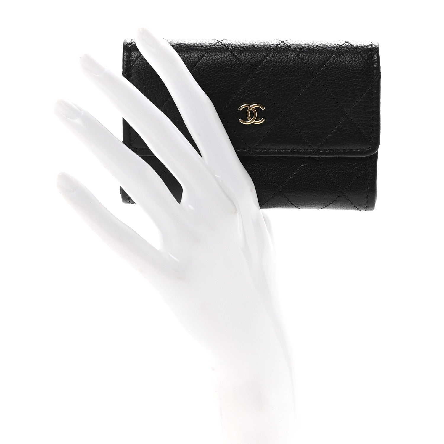 Goatskin Quilted Flap Card Holder Black