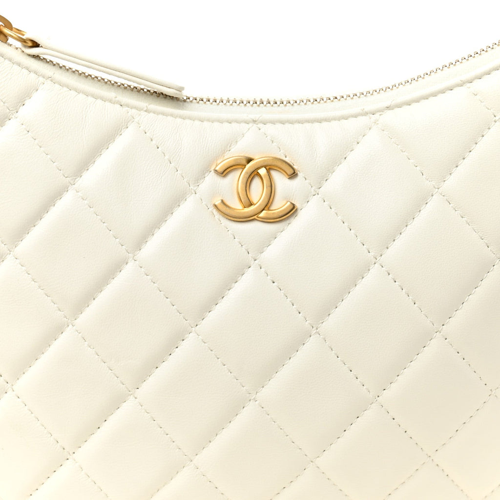 Chanel Shiny Crumpled Lambskin Quilted Trendy Chain Around Hobo White