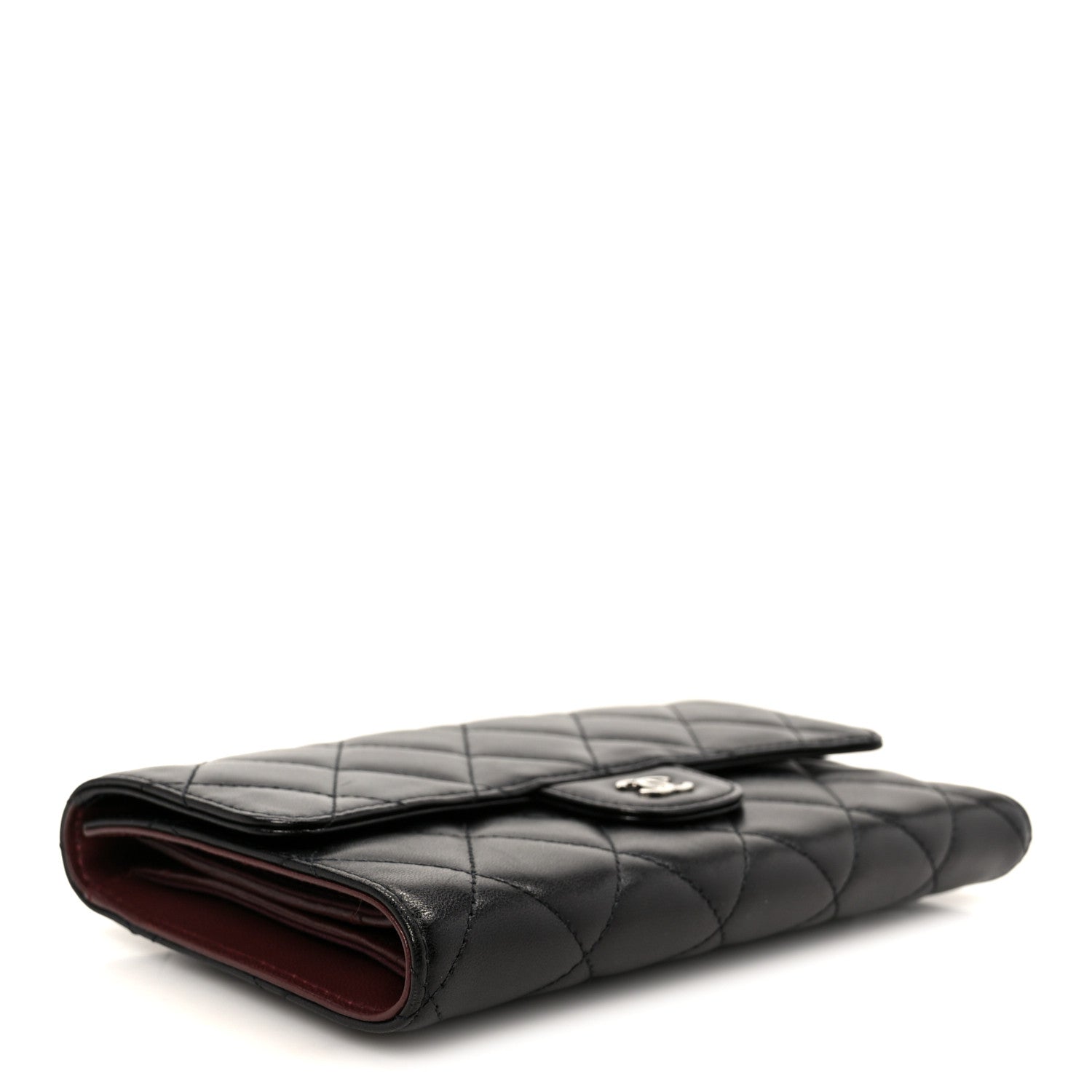 Lambskin Quilted Large Flap Wallet Black
