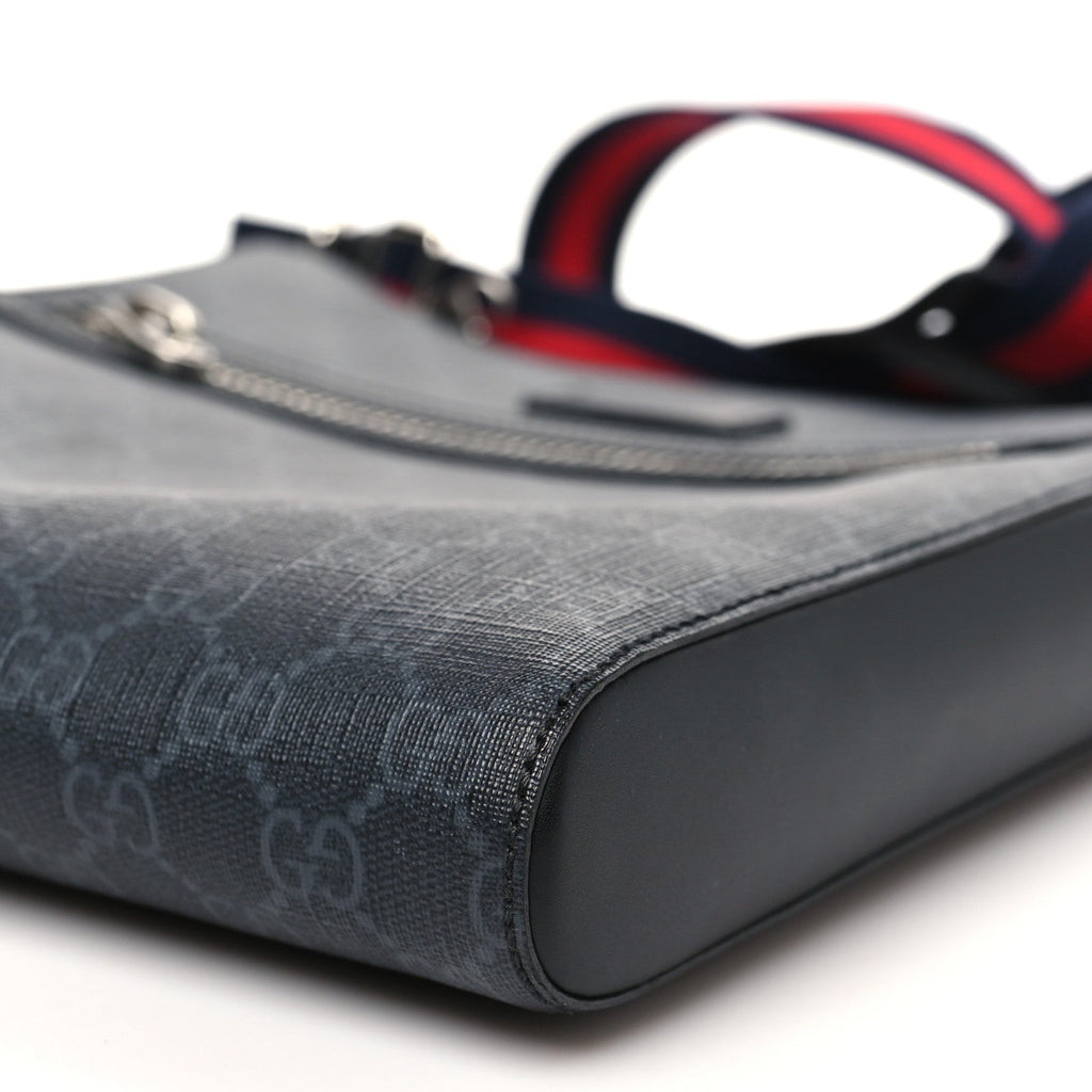 Gucci GG Supreme Monogram Web Small Flat Messenger Bag Black Grey