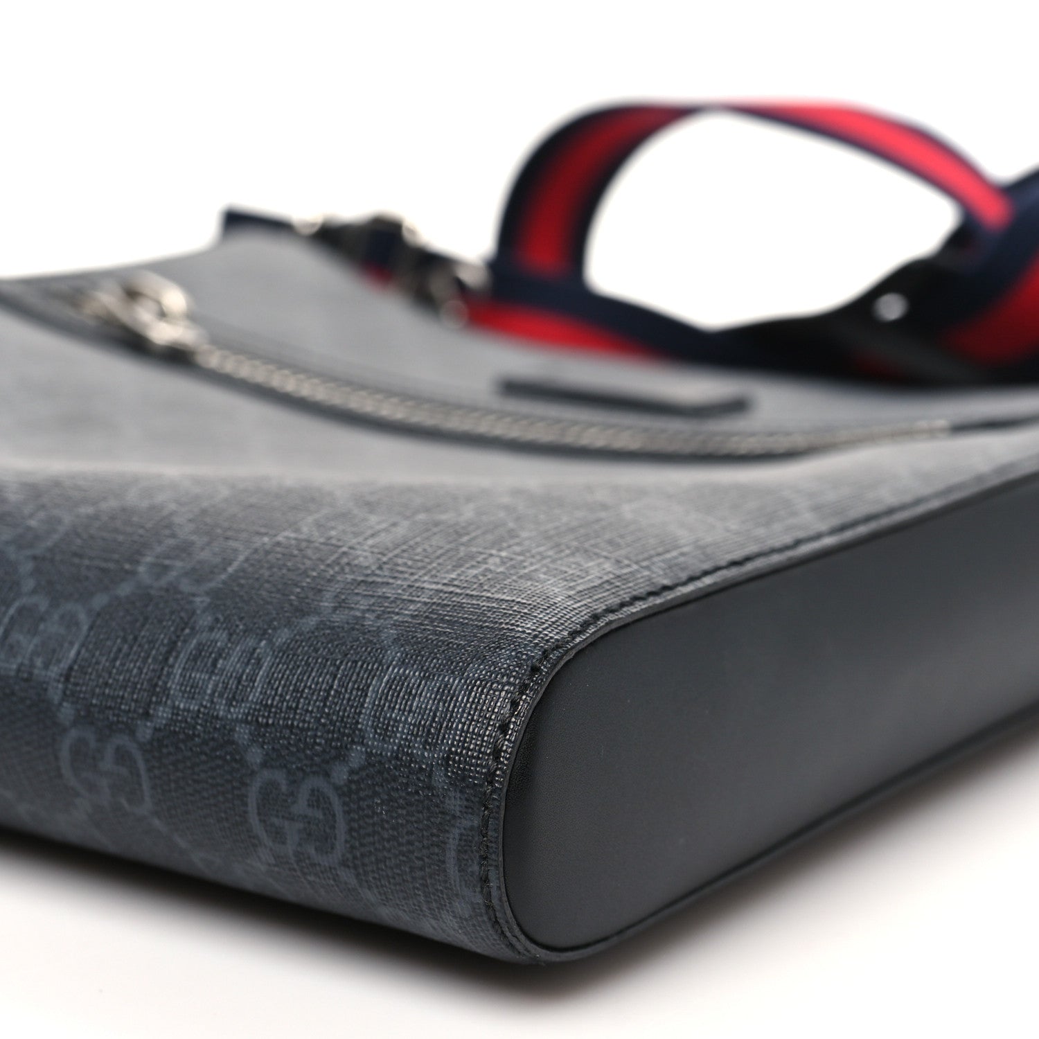 Gucci GG Supreme Monogram Web Small Flat Messenger Bag Black Grey
