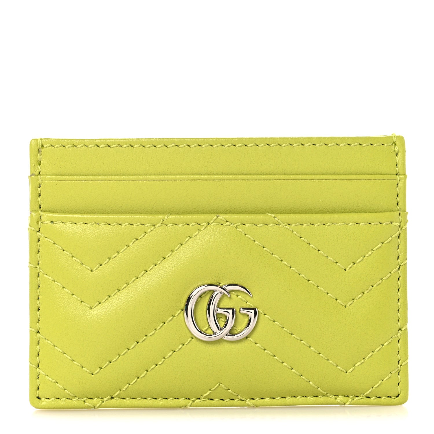 Gucci Calfskin Matelasse GG Marmont Card Holder Bright Green