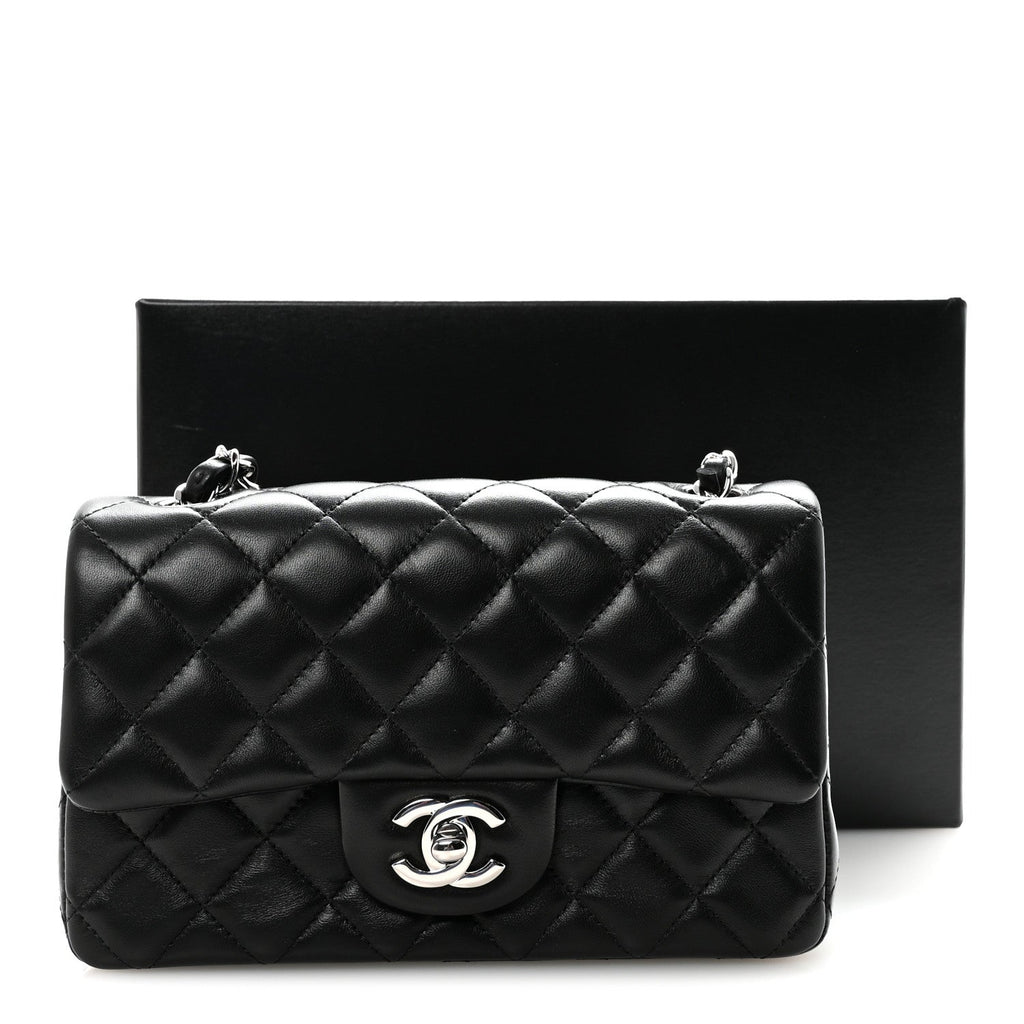 Chanel Lambskin Quilted Mini Rectangular Flap Black