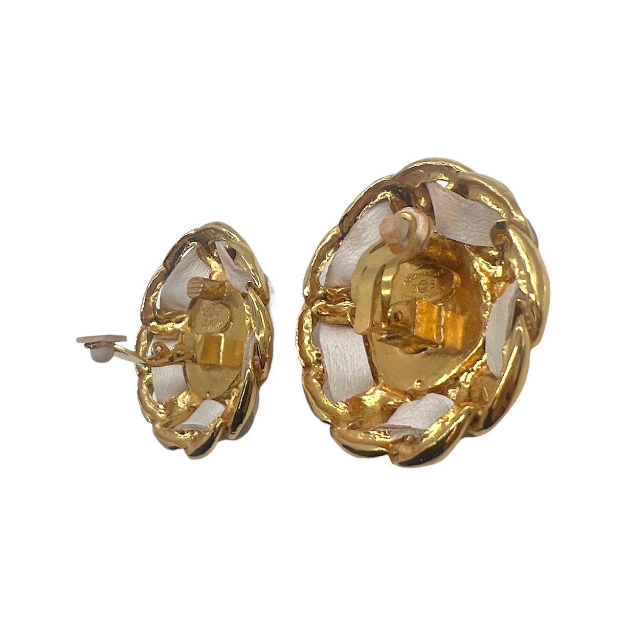 Vintage Chanel Peach Synthetic Pearl Leather & Chain Earrings