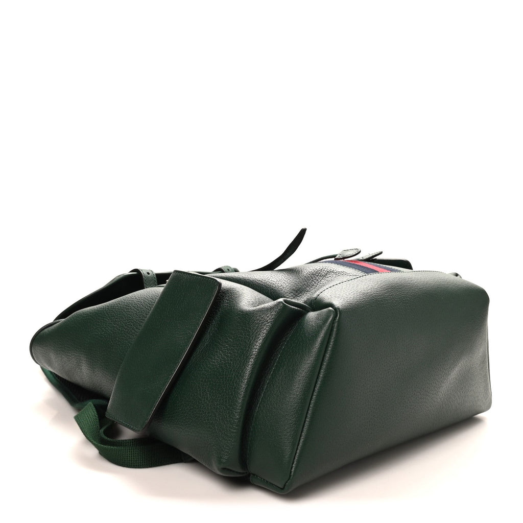 Gucci Grained Calfskin Medium Ophidia Double Buckle Backpack Green