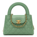 Chanel Shiny Aged Calfskin Quilted Nano Kelly Shopper Light Green